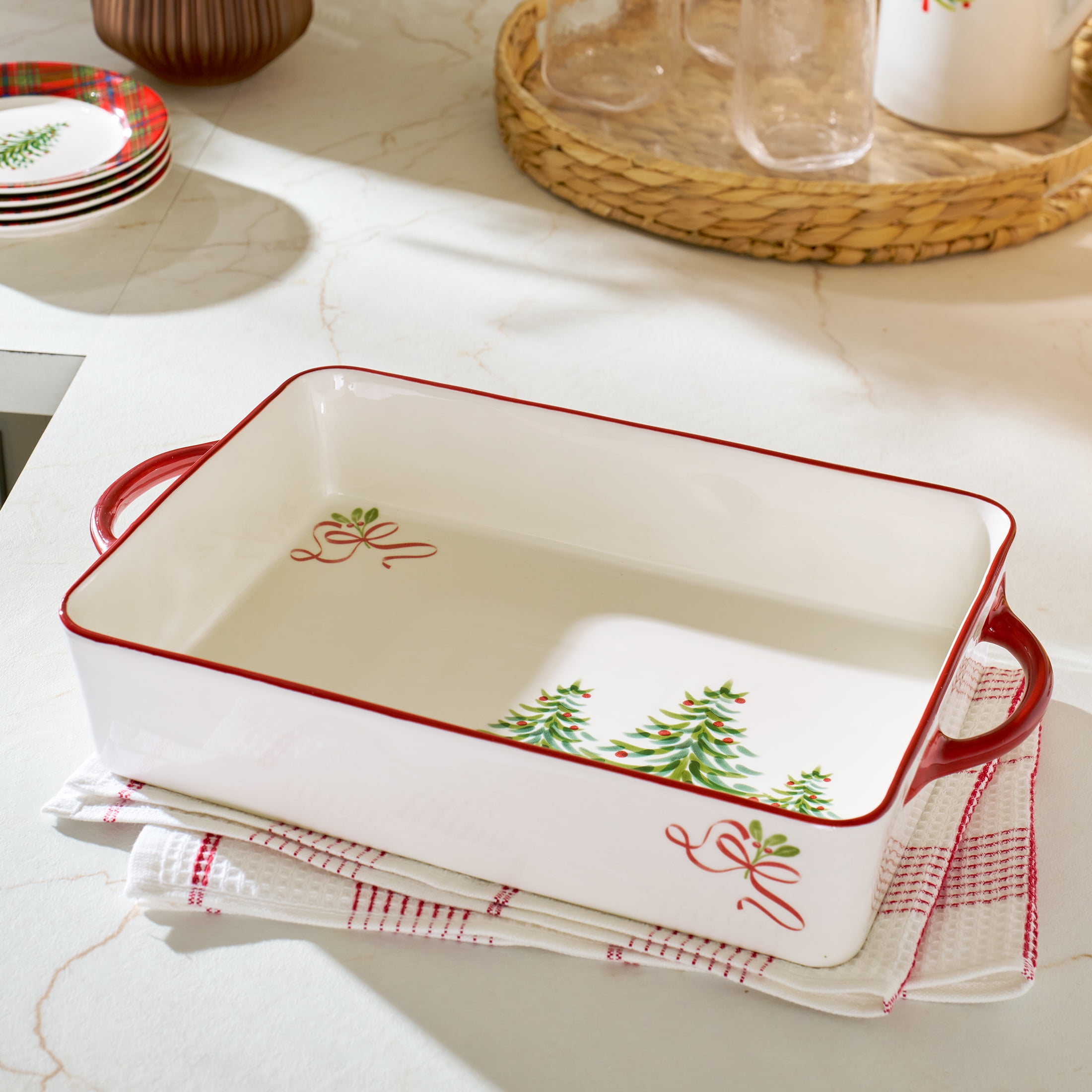 Better Homes & Gardens Holiday Pattern Stoneware Rectangular Baking Dish, 9" x 13"