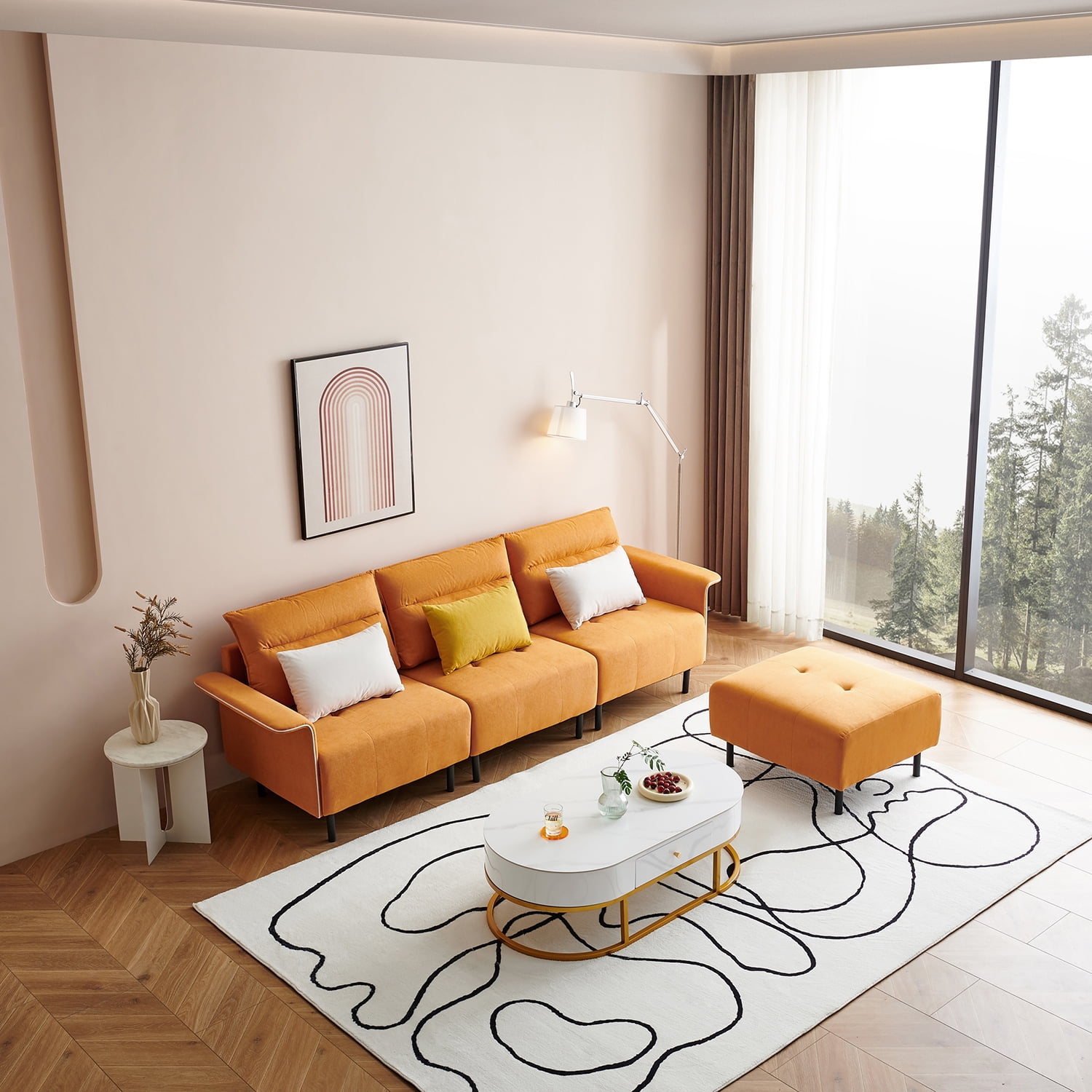 Resenkos Sofa for Room Sofa Chaise Sleeper Sofa for Small Living Room Spaces with Cushion Couch for Bedroom Mid-Century Modern Reversible Sectional Sofa, Orange Resenkos Sofa for Room Sofa Chaise Sleeper Sofa for Small Living Room Spaces with Cushion Couch for Bedroom Mid-Century Modern Reversible Sectional Sofa, Orange