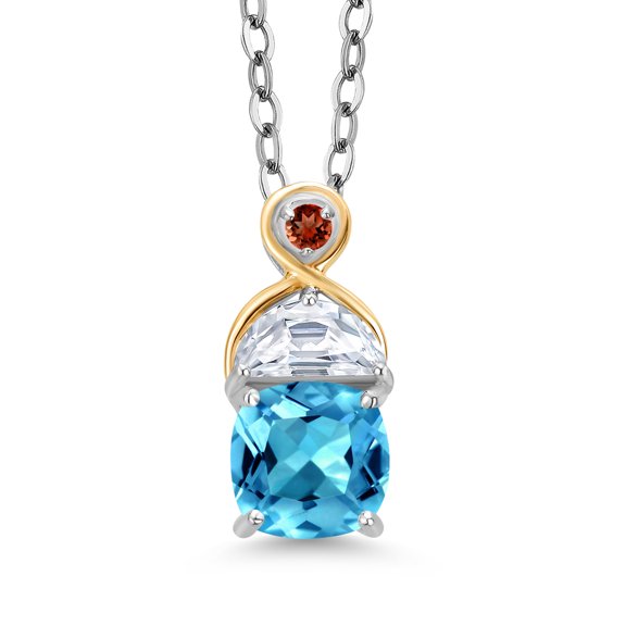 Gem Stone King 925 Silver and 10K Yellow Gold Pendant with Chain Topaz Moissanite (1.50 Cttw)