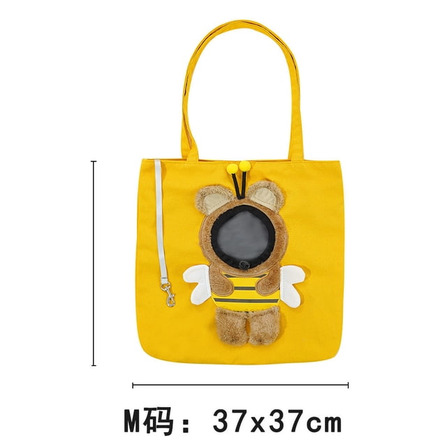 Bolsa de lona para guardar cosas en el hombro, bonita y moderna bolsa de paseo para mascotas, con la parte superior expuesta.