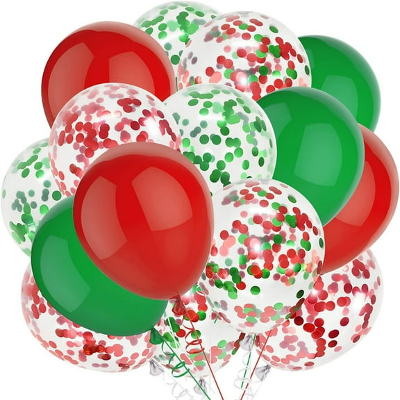 100 Pcs 12 Inch Red Green Confetti Balloons, Christmas Balloons with Ribbons, Christmas Party Decorations, Supplies for Christmas Background Holiday Party,  Birthday Decoration