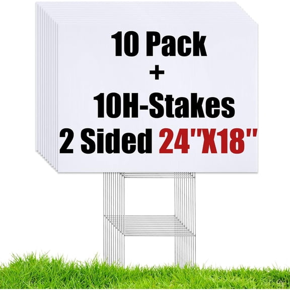 10 Large Blank Yard Signs with Stakes 18 x 24",Corrugated Plastic Lawn Sign kit for Estate Garage Sale,Party,Birthday,Wedding,Campaign,Parking,Make you own Outdoor Sign