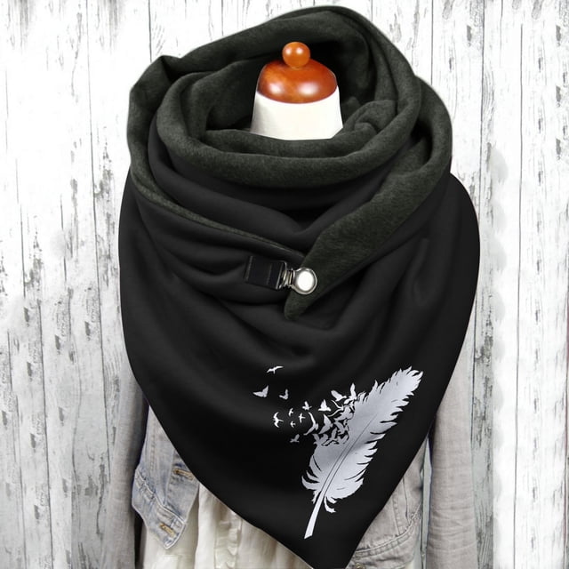 Ladies Autumn And Winter Fleece Warm Print Double Stitching Triangle Buckle Scarf Scarf Neckerchief winter gloves Multicolor