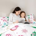 thumbnail image 4 of Feelyou Pink Cansy Cane Bedding Comforter Set 7 Pieces for Child, Snowflake Bowknot Full Bedding Set, Cartoon Christmas Theme Reversible Fitted Sheet Flat Sheet, Super Cozy Room Decor, 4 of 7