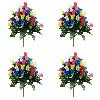 4Pcs Fake Cemetery Flowers Blue & White Roses With White Daisies Memorial Flowers Silk Memorial Bouquets For Mourn Headstones Decoration-Multicolor