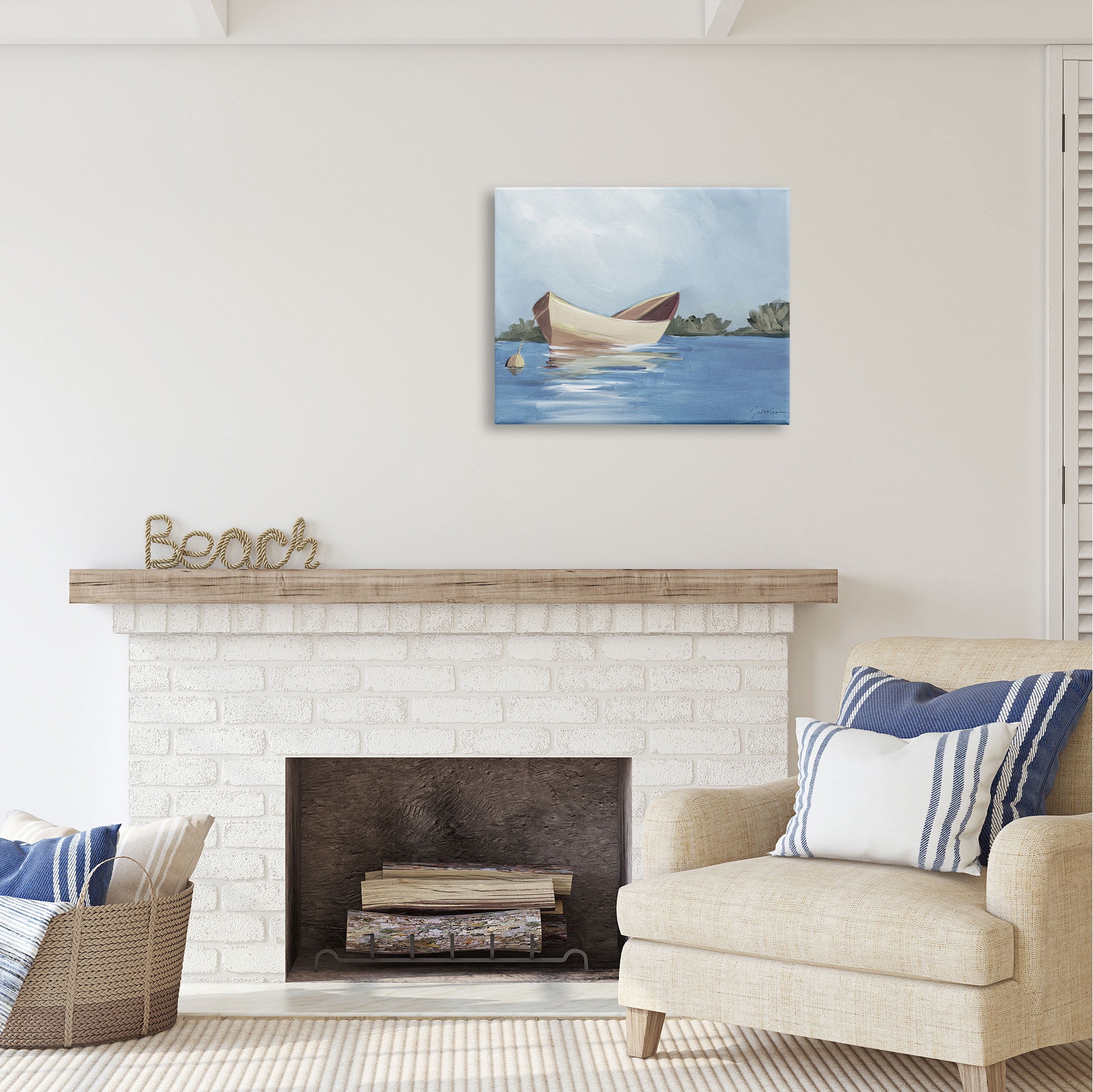 Stupell Industries Boat Floating on Lake Transportation Painting Gallery Wrapped Canvas Print Wall Art, 30 x 24