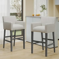 Noble House Deville Fabric Upholstered Wood 30.5 inch Barstools, Set of 2, Light Gray and Gray