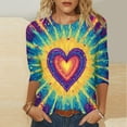 thumbnail image 2 of 3/4 Sleeve Blouses for Women Funny Tie Dye Crew Neck Pullover Tops Trendy Spring Summer T-shirt Holiday Beach Attire, 2 of 5