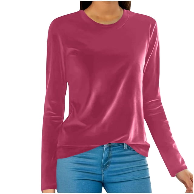WRKEKC Hauts à Manches Longues pour Femmes Couleur Unie Velours Col Rond Haut pour Femmes Décontracté Usage Quotidien Chemise