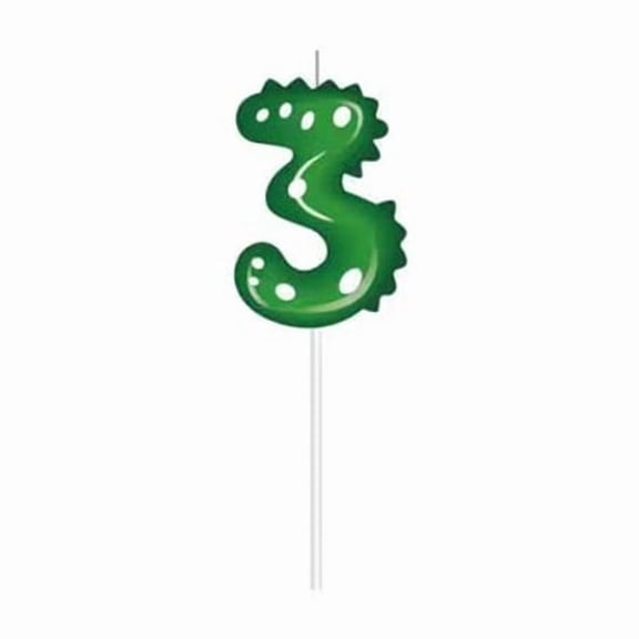 Green Number 3 Candle Birthday Dinosaur Shape 0.9 Party For