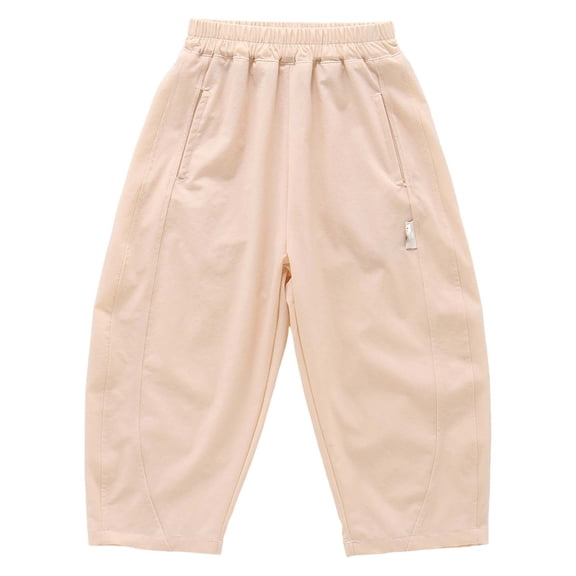 ZHOGXU Lightweight Fashionable Summer Curved Cut Solid Color Elastic Waist Wide Leg Kids Girls Pants With Pocket All Season Suitable