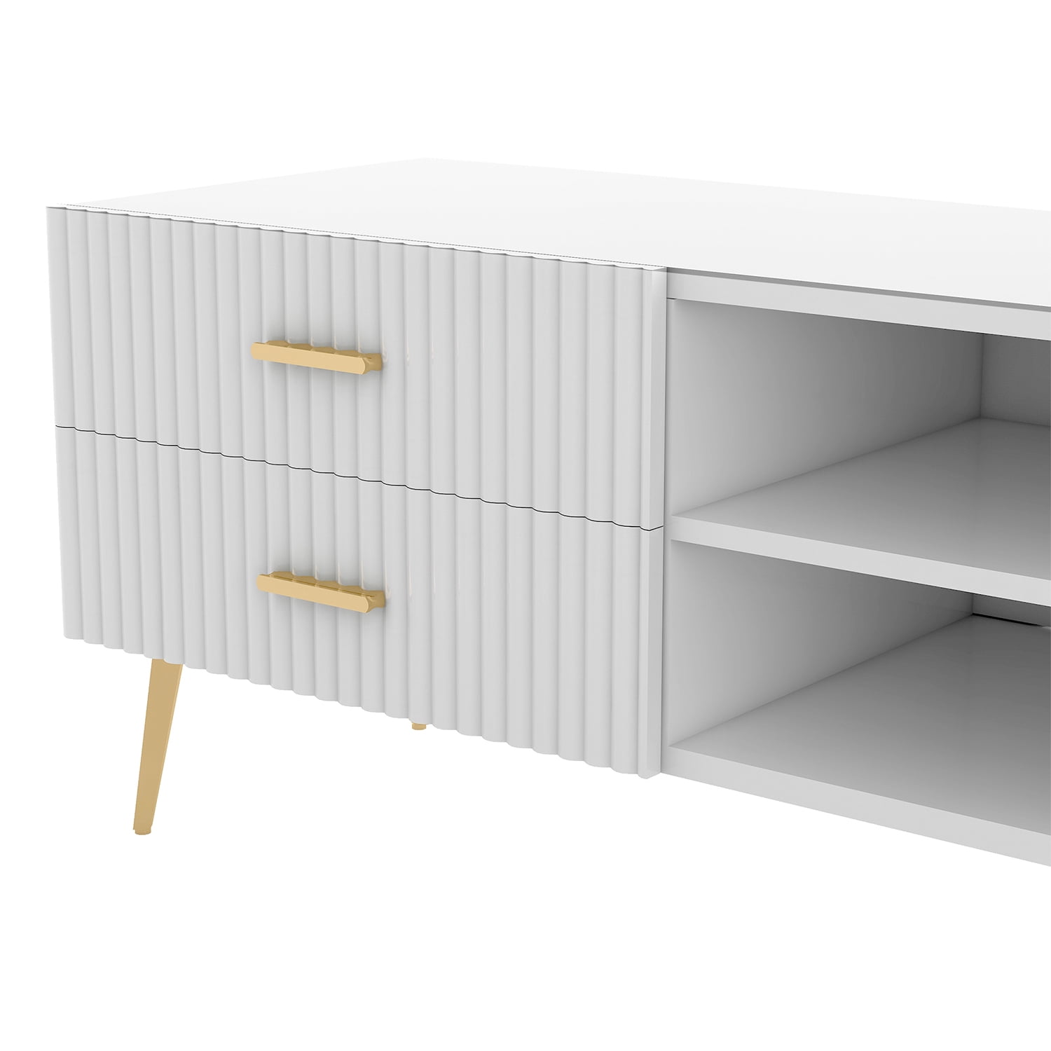 Kadyn Modern Entertainment Center, MDF TV Stand with 5 Champagne legs, Entertainment Center TV Console for TV up to 77", White