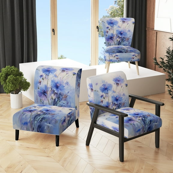 Designart "Purple Cornflowers love expression V" Purple Floral Upholstered Accent Chair - Traditional Arm Chair For Living Room