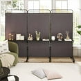 thumbnail image 2 of Costway 3-Panel Room Divider with Storage Shelves 6FT Tall Folding Privacy Screen on Wheels Brown, 2 of 10