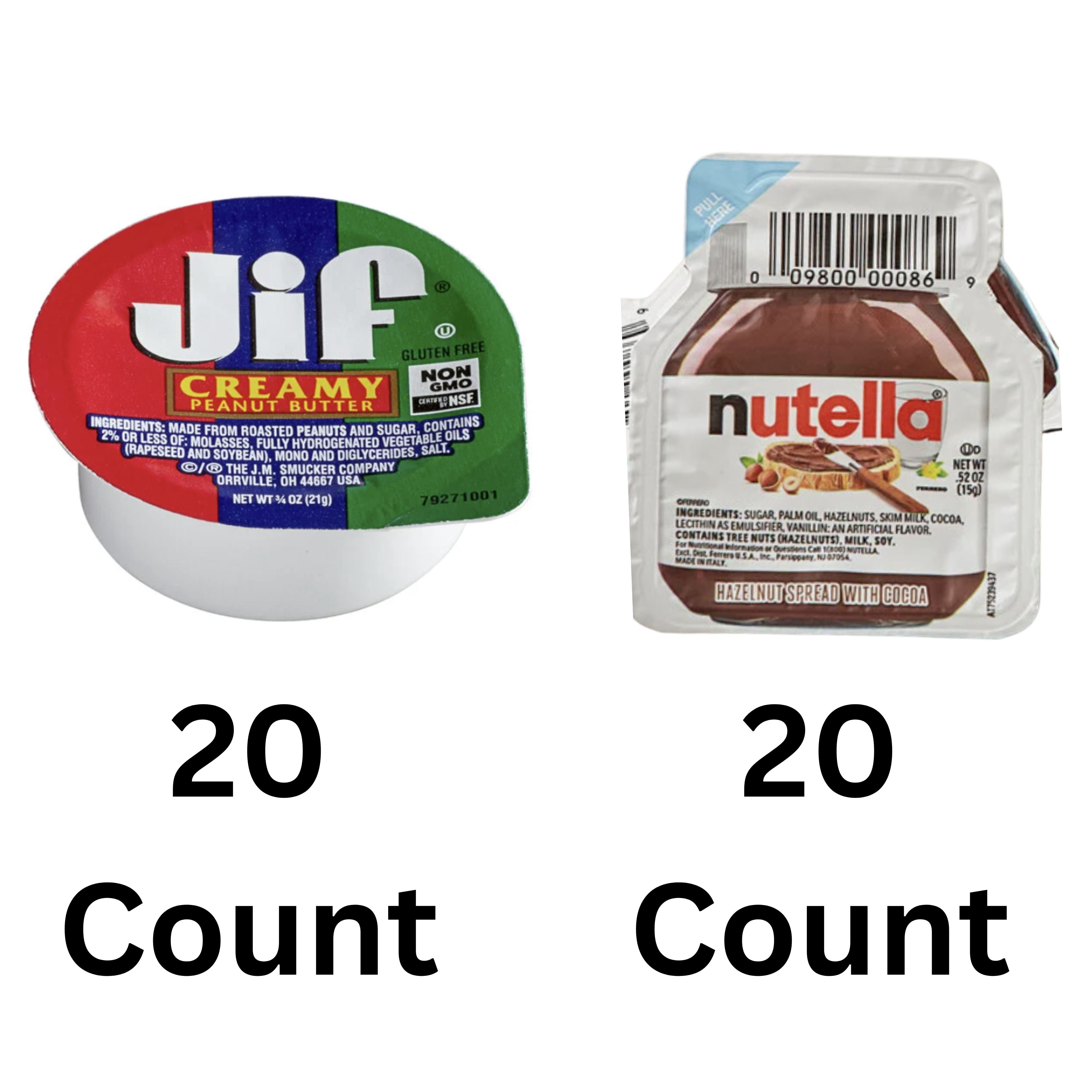 Jif Peanut Butter Cups & Nutella Hazelnut Spread – 40 Single Serve Packets Gift Box