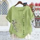thumbnail image 5 of Xuyuer Women's Spring And Summer Block Print Round Neck Button Short Sleeve Casual T-Shirt, 5 of 5