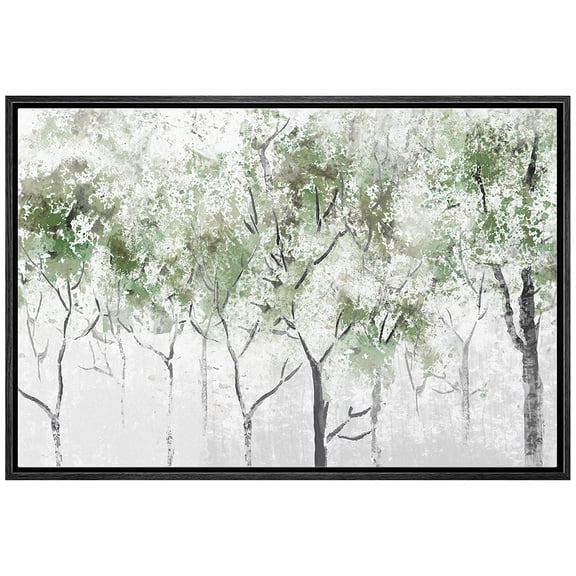 wall26 Framed Canvas Print Wall Art Rustic Pastel Green Spring Forest Tree Landscape Nature Wilderness Illustrations Modern Art Farmhouse/Country for Living Room, Bedroom, Office - 16"x24"