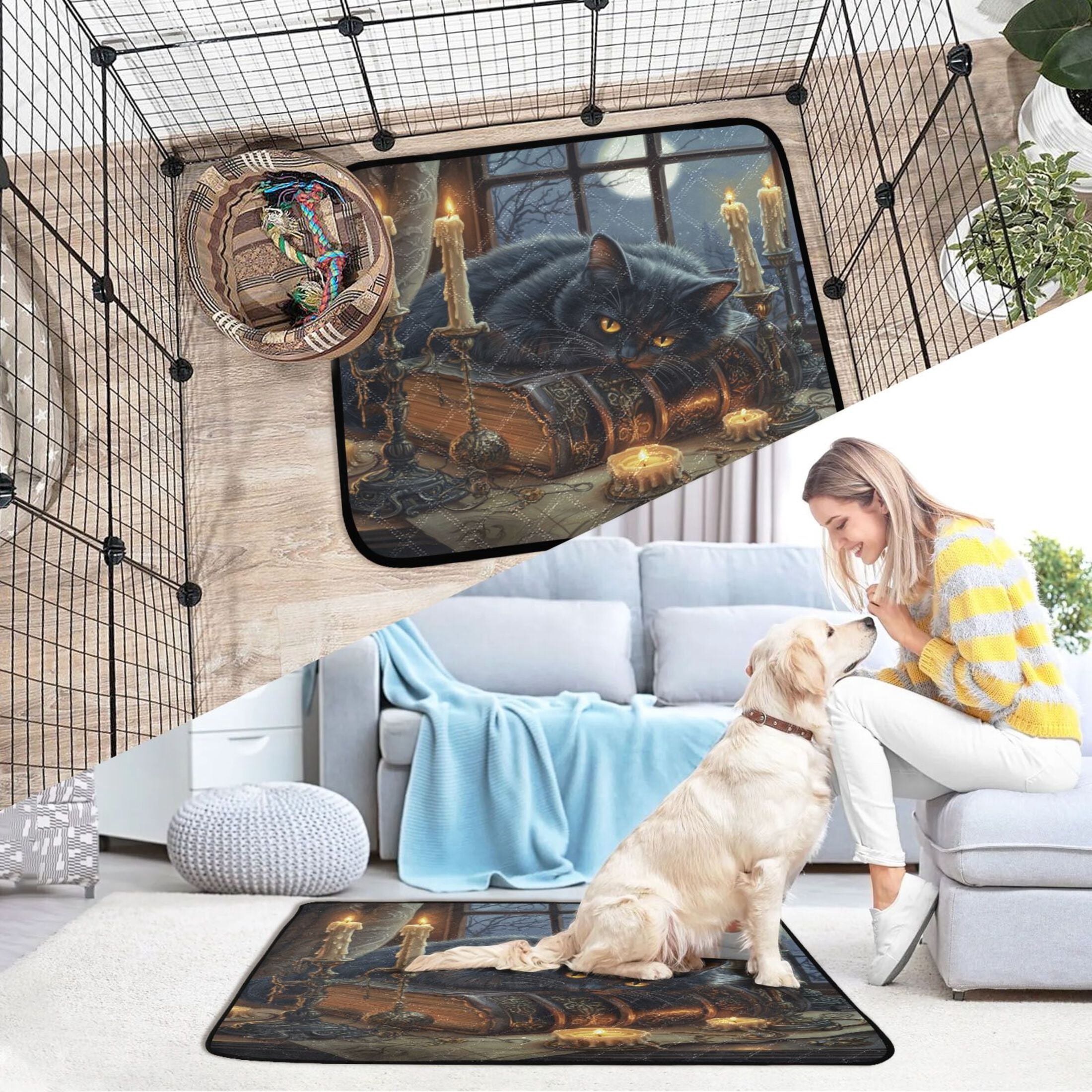 Qxltty Fluffy Black Cat Cat litter Pads Pet Set of 3 Diaper Mats Center Anti-leakage Layer Absorbent Soft and Comfortable