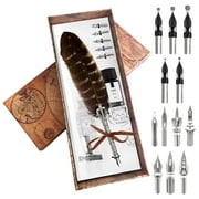 Trustela's Feather Quill Pen Set - Calligraphy Dip Pen Set Includes Big Feather Pen With 18 Calligraphy Nibs And Pen Holder In A Gift Box For Writing And Antique Desk Decor