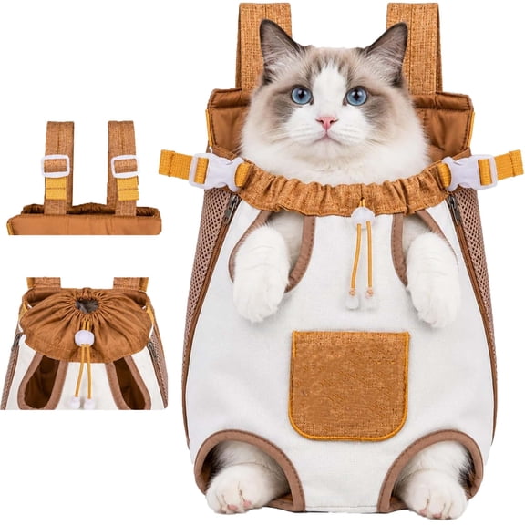 Hands Free Front Pet Carrier - Bear Design Cat and Dog Backpack Carrier Bag for Small Pets - Cute Travel Carrier