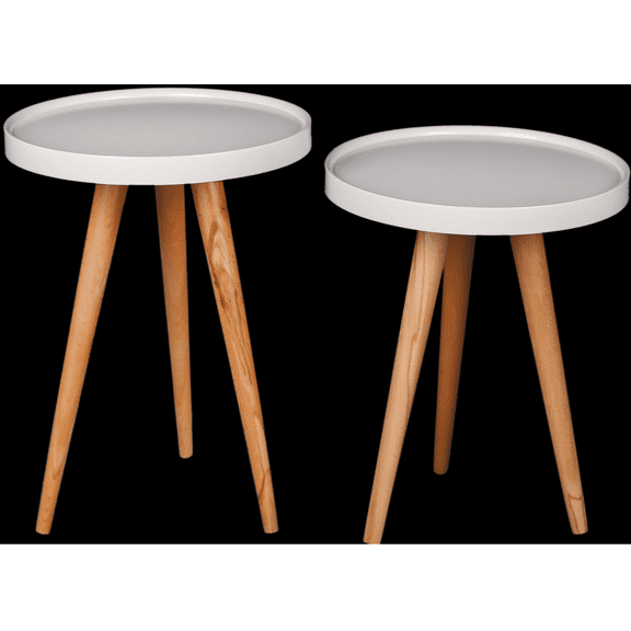 Round Wooden Side Tables, Portable Coffee Tables, End Tables for Living Room and Bedside, Ivory Color - Set