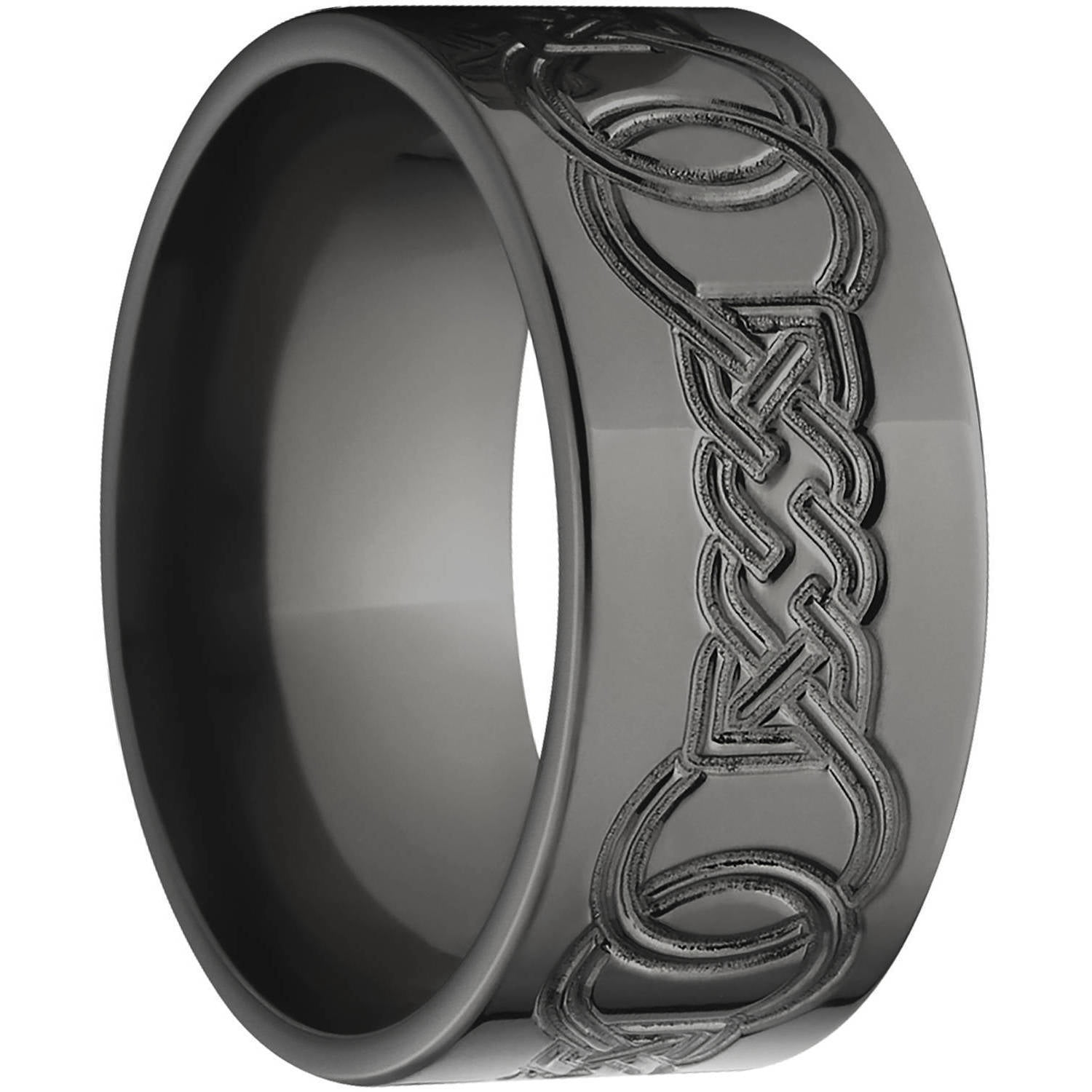 10mm Flat Black Zirconium Ring with a Milled Celtic Design