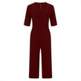 thumbnail image 6 of DianGeFu Jumpsuits for Women Dressy Short Sleeve Smocked High Waist Wide Leg Pants,Women's Summer Fashionable and Comfortable Solid Color Short Sleeved V-neck Jumpsuit,Wine,XXL, 6 of 6