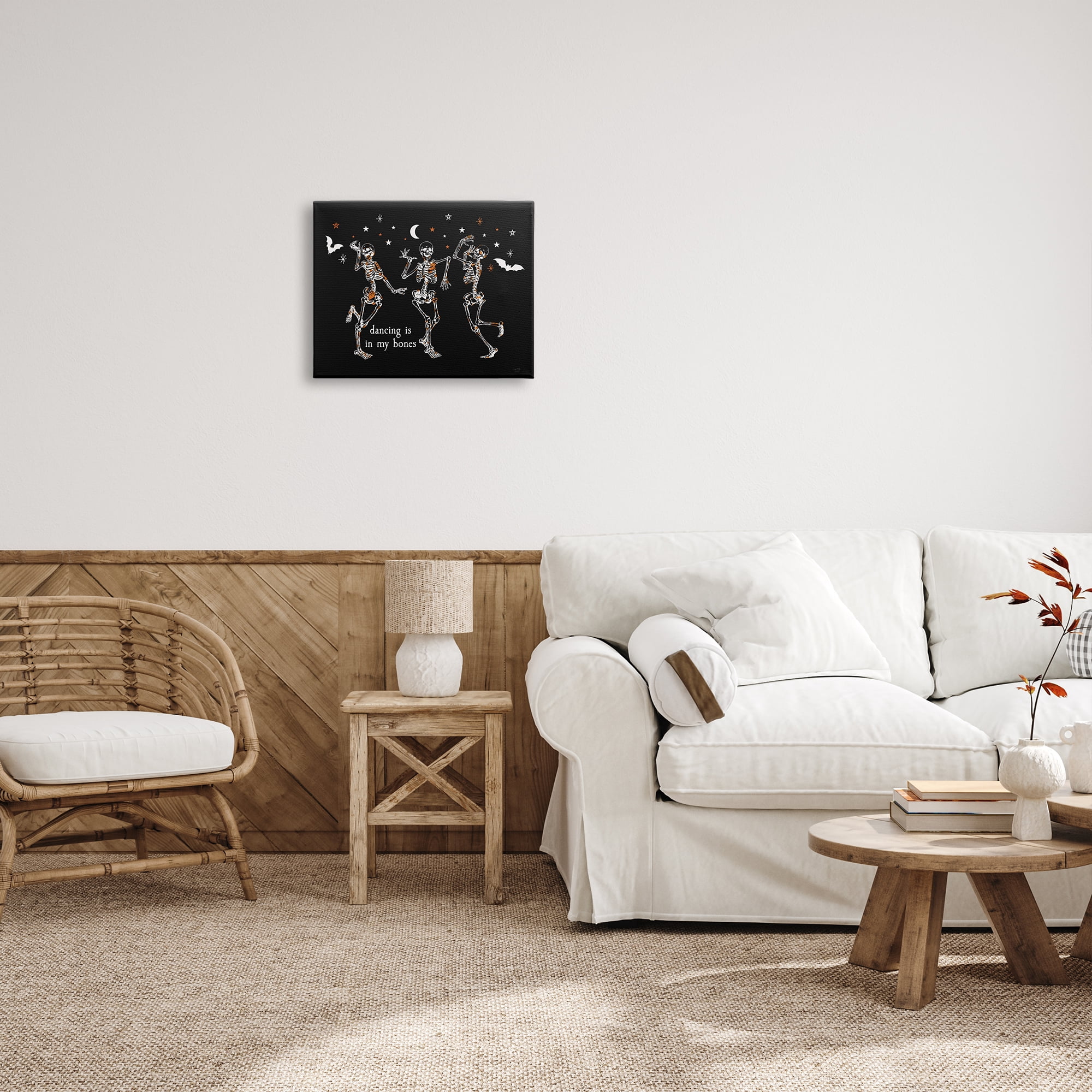Stupell Industries Dancing In My Bones Skeletons Holiday Painting Gallery Wrapped Canvas Print Wall Art, 20 x 16