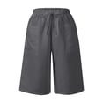thumbnail image 4 of GIPQJK Womens Linen Shorts Vacation Lounge Wide Leg Shorts Elastic Waist Pull on Drawstring Trendy Comfy Outfits with Pockets,Gray S, 4 of 8