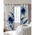 thumbnail image 4 of Blue Floral Spring Kitchen Curtains Vintage Summer Botanical Art Cafe Short Curtains for Bathroom Blackout Window Curtain Grommet Small Window Treatment Tier Drapes for Bedroom Living Room 42"x45"x2, 4 of 9