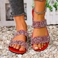 thumbnail image 5 of Quaouag Women Rhinestone Decor Flat Sandals Square Toe Fashion Glitter Bling Slides With Soft Summer Slippers, 5 of 7