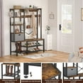 thumbnail image 2 of Homieasy Hall Tree with Storage Bench, Coat Rack, 5-Tier Shelves, Fabric Storage Basket, Side hooks, 71’’ Industrial 5 in 1 Large Organizer, Wood Look Accent Furniture-Sturdy Metal Frame, Rustic Brown, 2 of 7