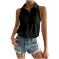 thumbnail image 2 of Ediodpoh Women's Sleeveless Button Down Shirts Blouses Solid Casual Loose V Neck Tank Tops for Work Womens Summer Tops Black XL, 2 of 9
