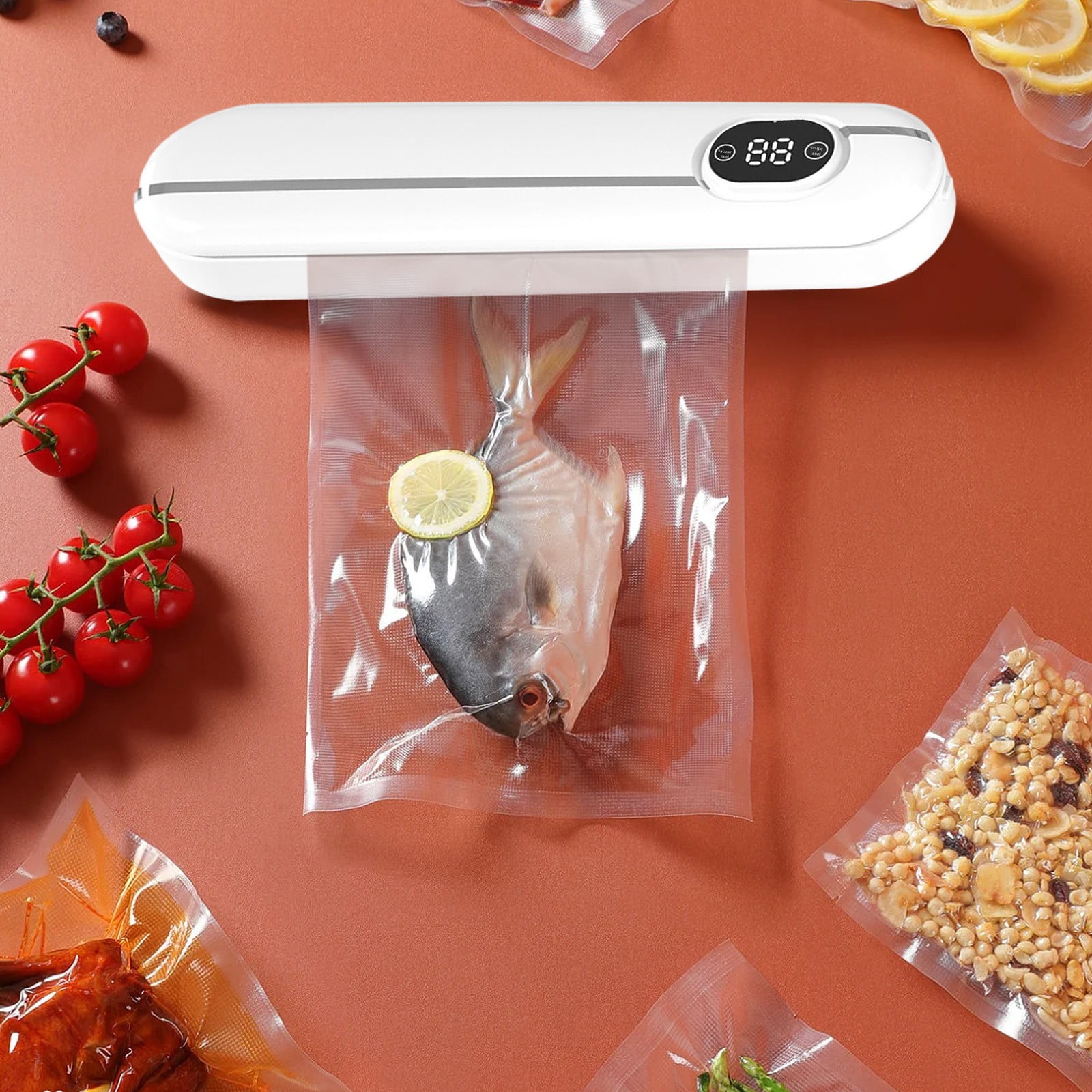 Byujiro Mini Vacuum Sealer Machine with 10 Vacuum Bags, Automatic Household Food Sealer, Compact Air Sealing System for Food Storage, Meal Prep & Kitchen Organization