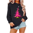 thumbnail image 2 of Njoeus Christmas Womens Long Sleeves Crewneck Sweatshirt Funny Christmas Tree Print Graphic Shirts for Women Teen Girls Black XS, 2 of 3