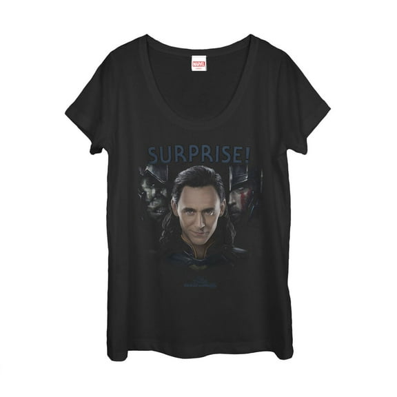 Women's Marvel Thor: Ragnarok Loki Surprise Visitor Scoop Neck Black Small