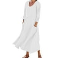 thumbnail image 1 of Robe d'Été Décontractée pour Femmes, Manches 3/4, Col Rond, Ample, Boho, avec Poches, Couleur Unie, 1 of 4