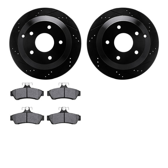Dynamic Friction Company Rear Brake Rotors-Drilled and Slotted-Black with 5000 Advanced Brake Pads 8502-52003