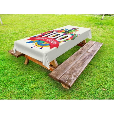 

100th Birthday Outdoor Tablecloth Geometrical Abstract Digital Print with Shapes Castle Boat Birthday Party Decorative Washable Fabric Picnic Tablecloth 58 X 104 Inches Multicolor by Ambesonne
