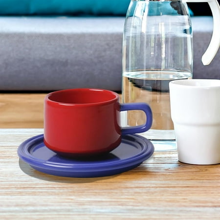 

Ceramic Coffee Mug with Coaster Latte Cup Drinkware Nordic Espresso Cup Porcelain Tea Cup for Tea Milk Latte Red and Blue