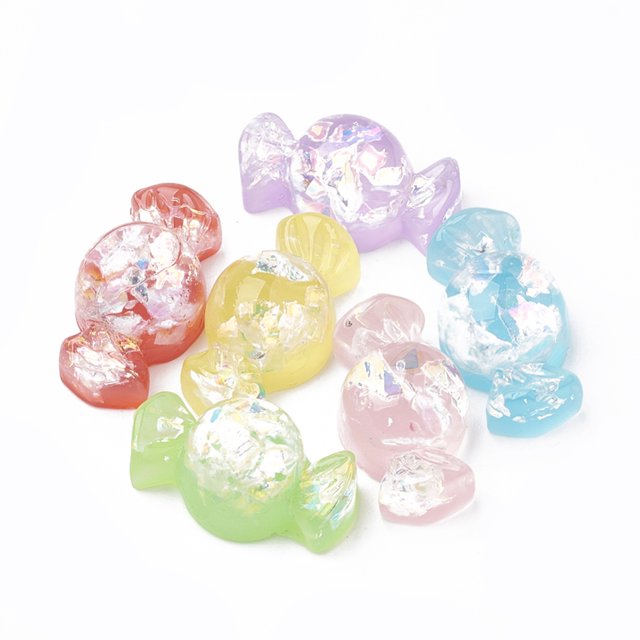 Resin Cabochons with Shell Chip Candy Imitation Food Mixed Color 13x24x10mm