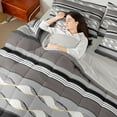 thumbnail image 4 of Feelyou Adult Minimalst Twin Bedding Sets 7-Piece, Grey Stripes Abstract Bedding Comforter Set, Modern Fashion Theme Reversible Sheet Sets, Breathable Home Decor, 4 of 7