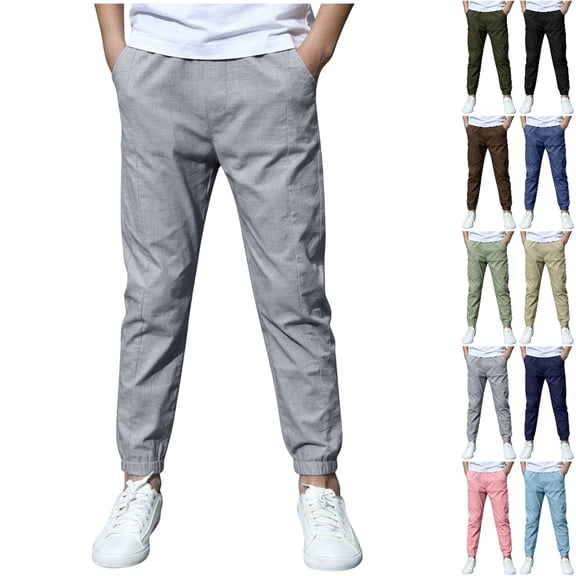Bmisegm Boys Pants Casual Jogger Loose Fit No Tie Elastic Waist Lightweight Summer Outfits Trousers for Kids Age 4-12