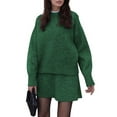 thumbnail image 2 of Women Sweater Skirt Sets 2 Pieces Outfits Loose Fit Pullover Sweater Knitted Mini Skirt Green L, 2 of 7