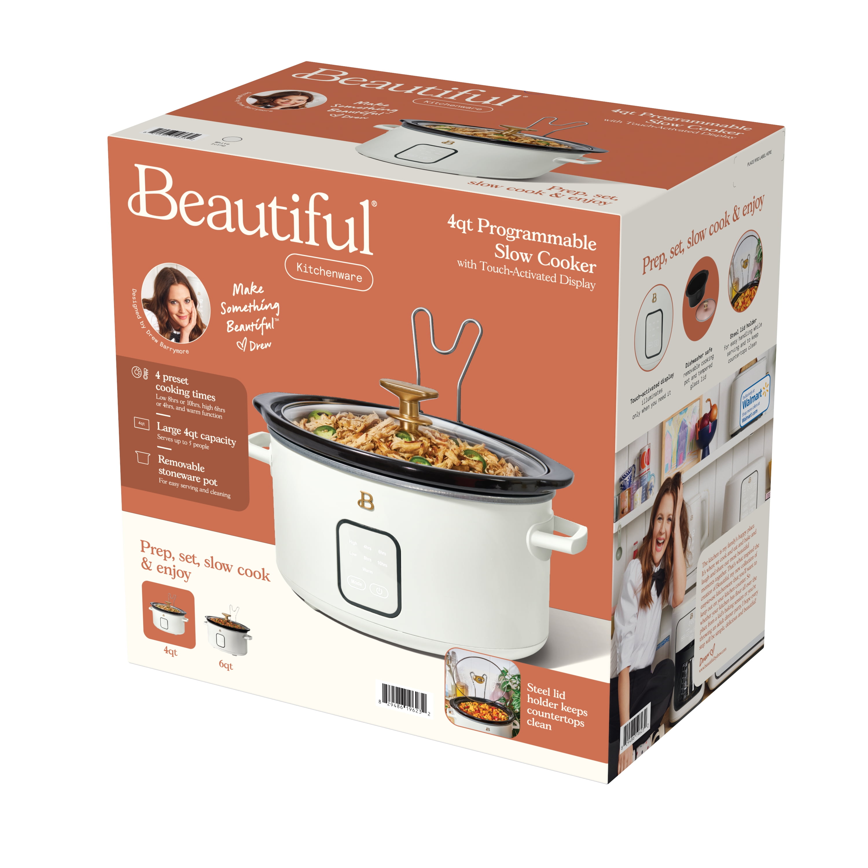 Beautiful 4Qt Slow Cooker with Touch-Activated Display, White Icing by Drew Barrymore