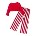 thumbnail image 5 of Odeerbi 1-7 Years Toddler Girls Christmas Outfits Cotton Front Tie Knot Long Sleeve Cropped Tops Striped Wide Leg Pants Two-piece Set Casual Loungewear Toddler Girls Clothes, 5 of 5