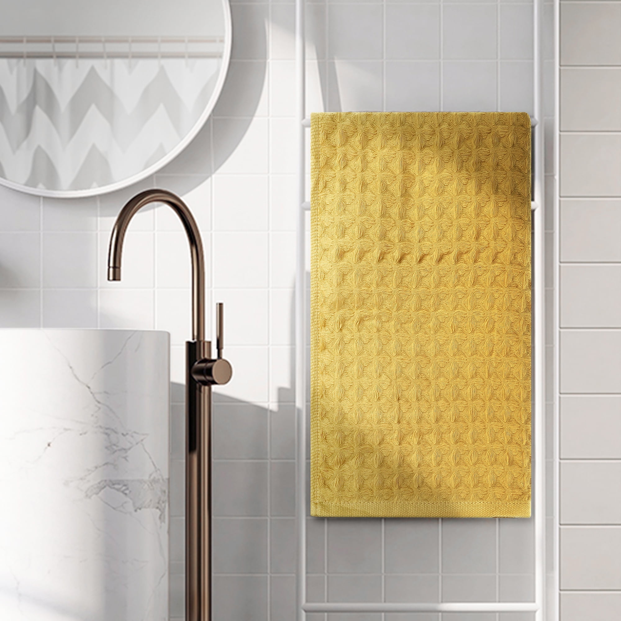 Unique Bargains Cotton Highly Absorbent Hand Towels 14 x 32 Inches for Bathroom Kitchen Yellow 4pk