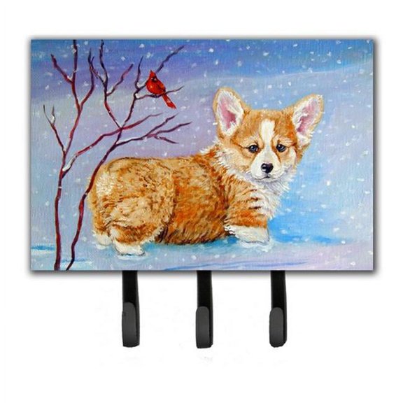 Corgi Pup Snow Cardinal Leash & Key Holder