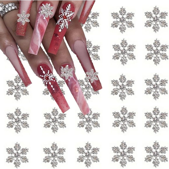 Queilt Christmas Snowflake Nails Charms 3D Alloy Sliver Snowflake Nail Art Supplies for Acrylic Nails Xmas Design Winter Snowflake Nail Gems and Charms Nail Jewelry for Women DIY Nail Decoration Acces