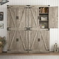 thumbnail image 4 of ChVans 71" Tall Farmhouse Kitchen Pantry with Adjustable Shelves, 5 Layers Pantry Storage Cabinet with Load-Bearing Steel Pipe & 4 Barn Doors for Kitchen, Dining Room, Living Room, (Oak-71"), 4 of 6